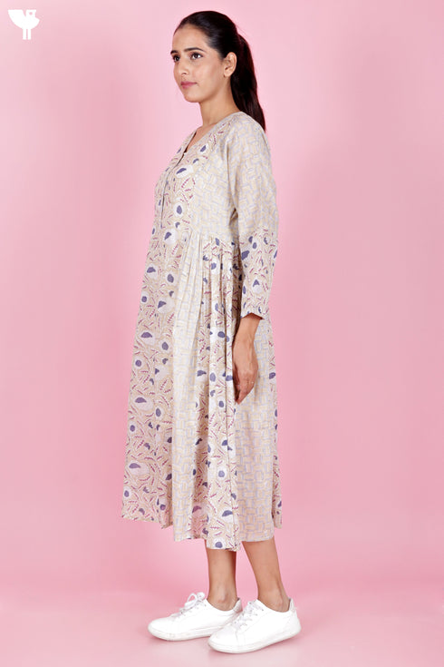 Mulmul Cotton Dress  In Block Print